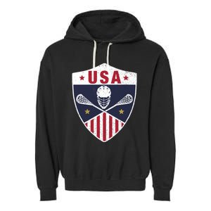 Retro American Lacrosse I Proud USA Lax Player Gift Garment-Dyed Fleece Hoodie