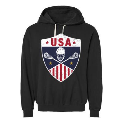 Retro American Lacrosse I Proud USA Lax Player Gift Garment-Dyed Fleece Hoodie