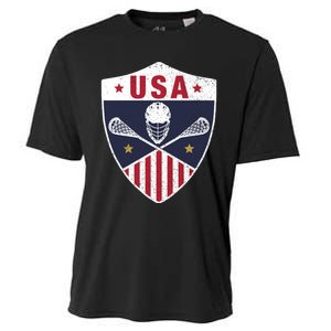 Retro American Lacrosse I Proud USA Lax Player Gift Cooling Performance Crew T-Shirt