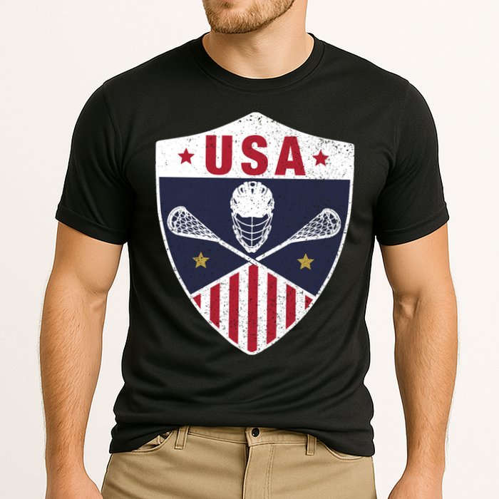 Retro American Lacrosse I Proud USA Lax Player Gift Cooling Performance Crew T-Shirt
