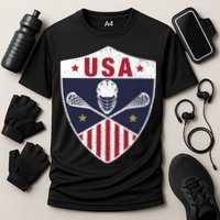 Retro American Lacrosse I Proud USA Lax Player Gift Cooling Performance Crew T-Shirt