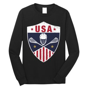 Retro American Lacrosse I Proud USA Lax Player Gift Long Sleeve Shirt