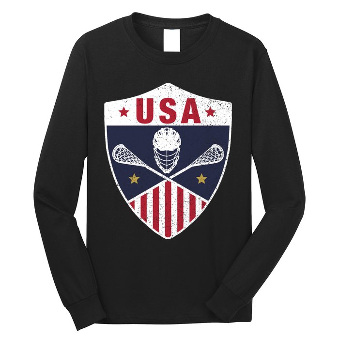 Retro American Lacrosse I Proud USA Lax Player Gift Long Sleeve Shirt