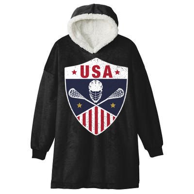 Retro American Lacrosse I Proud USA Lax Player Gift Hooded Wearable Blanket