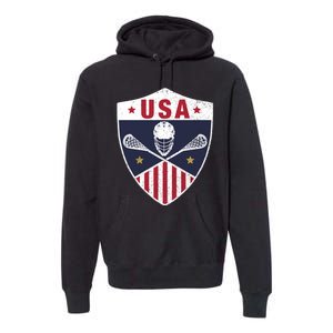 Retro American Lacrosse I Proud USA Lax Player Gift Premium Hoodie