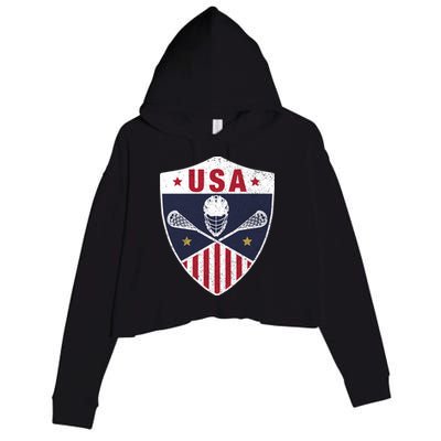Retro American Lacrosse I Proud USA Lax Player Gift Crop Fleece Hoodie
