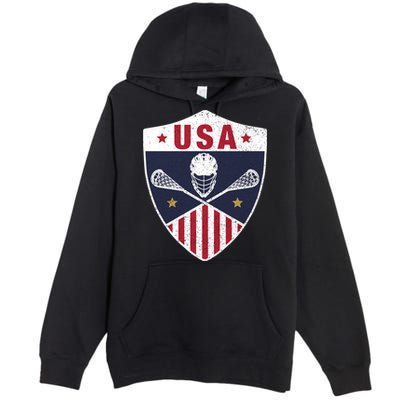 Retro American Lacrosse I Proud USA Lax Player Gift Premium Pullover Hoodie