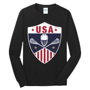 Retro American Lacrosse I Proud USA Lax Player Gift Tall Long Sleeve T-Shirt