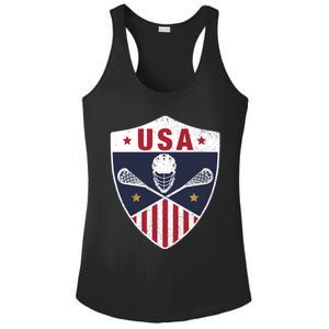 Retro American Lacrosse I Proud USA Lax Player Gift Ladies PosiCharge Competitor Racerback Tank