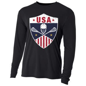 Retro American Lacrosse I Proud USA Lax Player Gift Cooling Performance Long Sleeve Crew