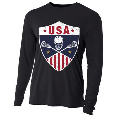 Retro American Lacrosse I Proud USA Lax Player Gift Cooling Performance Long Sleeve Crew