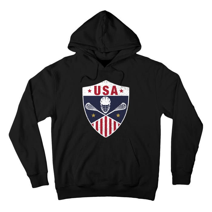 Retro American Lacrosse I Proud USA Lax Player Gift Tall Hoodie