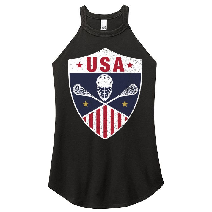 Retro American Lacrosse I Proud USA Lax Player Gift Women's Perfect Tri Rocker Tank