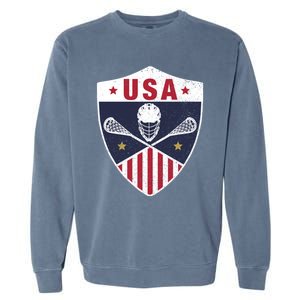 Retro American Lacrosse I Proud USA Lax Player Gift Garment-Dyed Sweatshirt