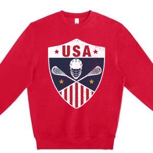 Retro American Lacrosse I Proud USA Lax Player Gift Premium Crewneck Sweatshirt