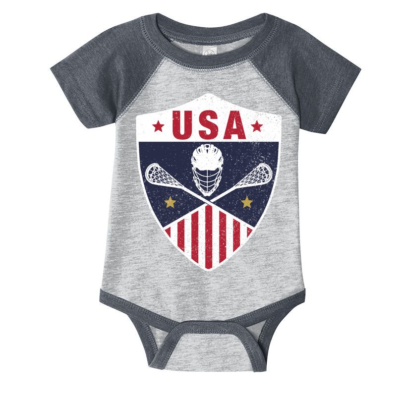 Retro American Lacrosse I Proud USA Lax Player Gift Infant Baby Jersey Bodysuit