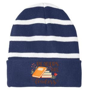 Readers Are Leaders Reading Books Gift Striped Beanie with Solid Band