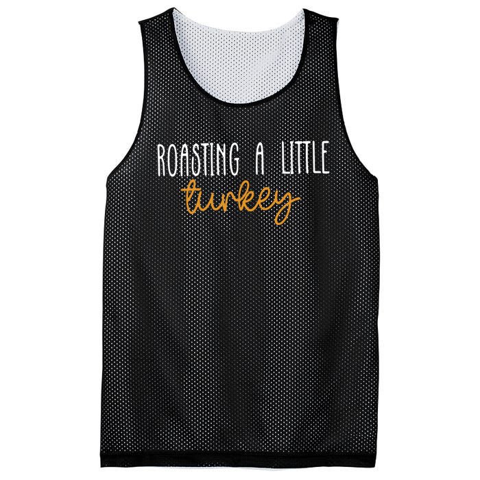 Roasting A Little Turkey Thanksgiving Fall Pregnancy Announcement Mesh Reversible Basketball Jersey Tank