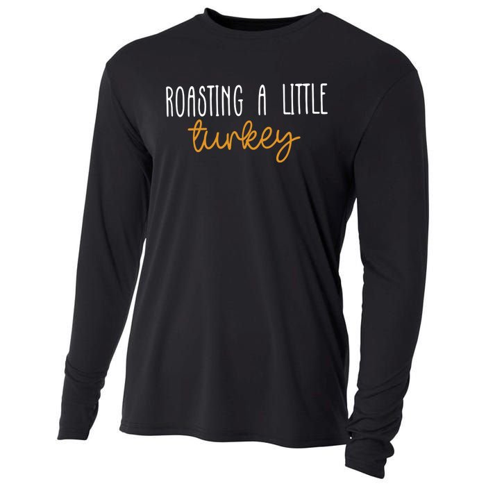 Roasting A Little Turkey Thanksgiving Fall Pregnancy Announcement Cooling Performance Long Sleeve Crew