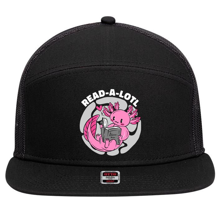 Read A Lotl Axolotl Cute Funny Reading Book Lover 7 Panel Mesh Trucker Snapback Hat