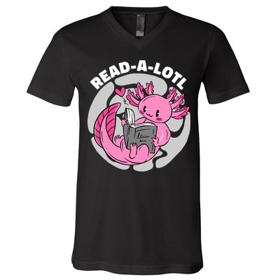Read A Lotl Axolotl Cute Funny Reading Book Lover V-Neck T-Shirt