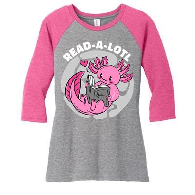 Read A Lotl Axolotl Cute Funny Reading Book Lover Women's Tri-Blend 3/4-Sleeve Raglan Shirt