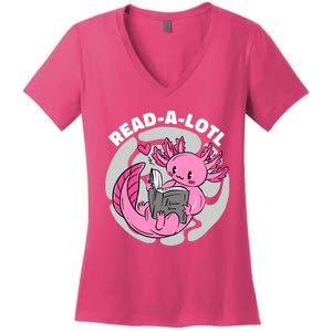 Read A Lotl Axolotl Cute Funny Reading Book Lover Women's V-Neck T-Shirt