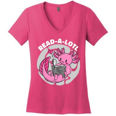 Read A Lotl Axolotl Cute Funny Reading Book Lover Women's V-Neck T-Shirt