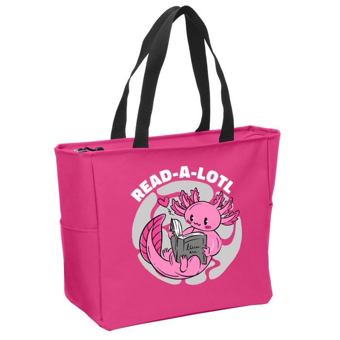 Read A Lotl Axolotl Cute Funny Reading Book Lover Zip Tote Bag