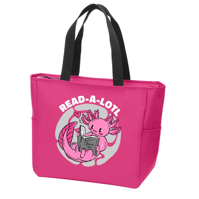 Read A Lotl Axolotl Cute Funny Reading Book Lover Zip Tote Bag