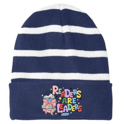 Readers Are Leaders Book Lover Bookworm Striped Beanie with Solid Band