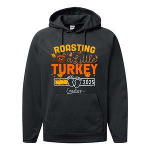 Roasting A Little Turkey Thanksgiving Pregnancy Announcement Performance Fleece Hoodie