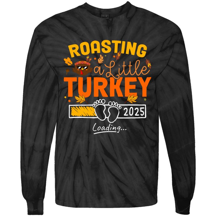 Roasting A Little Turkey Thanksgiving Pregnancy Announcement Tie-Dye Long Sleeve Shirt