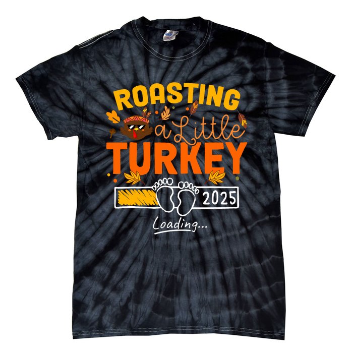 Roasting A Little Turkey Thanksgiving Pregnancy Announcement Tie-Dye T-Shirt