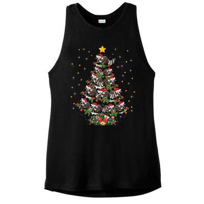 Raccoon Animal Lover Xmas Gift Raccoon Christmas Tree Gift Ladies PosiCharge Tri-Blend Wicking Tank