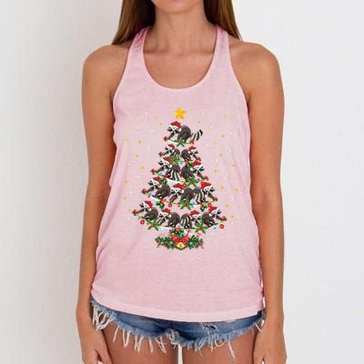 Raccoon Animal Lover Xmas Gift Raccoon Christmas Tree Gift Women's Knotted Racerback Tank