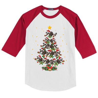 Raccoon Animal Lover Xmas Gift Raccoon Christmas Tree Gift Kids Colorblock Raglan Jersey