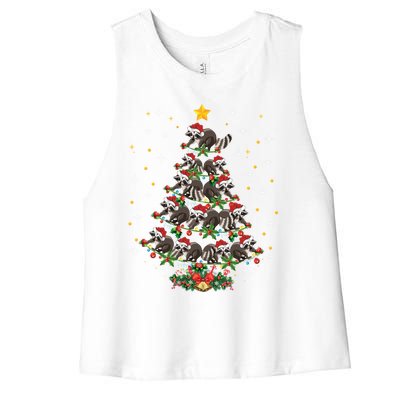 Raccoon Animal Lover Xmas Gift Raccoon Christmas Tree Gift Women's Racerback Cropped Tank