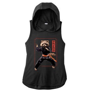 Raccoon Animal Martial Arts Ladies PosiCharge Tri-Blend Wicking Draft Hoodie Tank