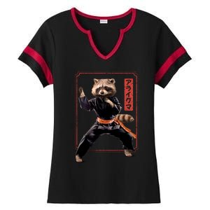 Raccoon Animal Martial Arts Ladies Halftime Notch Neck Tee