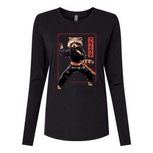 Raccoon Animal Martial Arts Womens Cotton Relaxed Long Sleeve T-Shirt