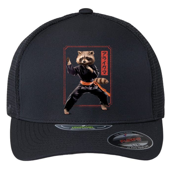 Raccoon Animal Martial Arts Flexfit Unipanel Trucker Cap