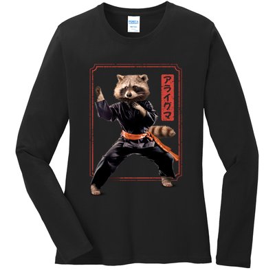 Raccoon Animal Martial Arts Ladies Long Sleeve Shirt
