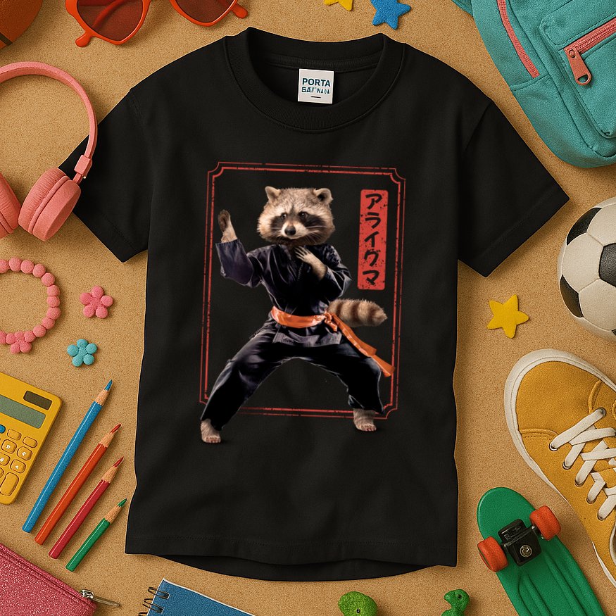 Raccoon Animal Martial Arts Kids T-Shirt