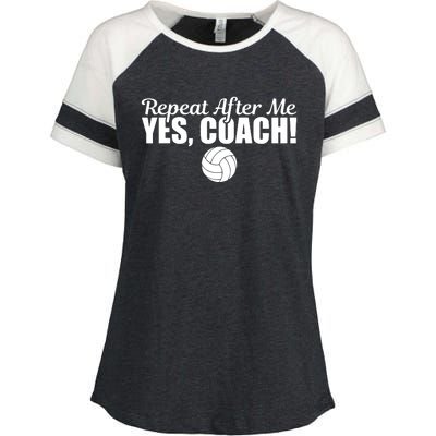 Repeat After Me Yes Coach Funny Sports Volleyball Enza Ladies Jersey Colorblock Tee