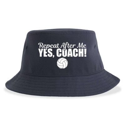 Repeat After Me Yes Coach Funny Sports Volleyball Sustainable Bucket Hat