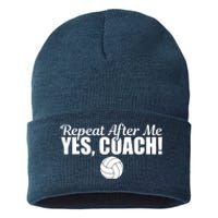 Repeat After Me Yes Coach Funny Sports Volleyball Sustainable Knit Beanie