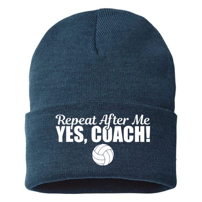 Repeat After Me Yes Coach Funny Sports Volleyball Sustainable Knit Beanie