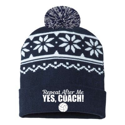 Repeat After Me Yes Coach Funny Sports Volleyball USA-Made Snowflake Beanie