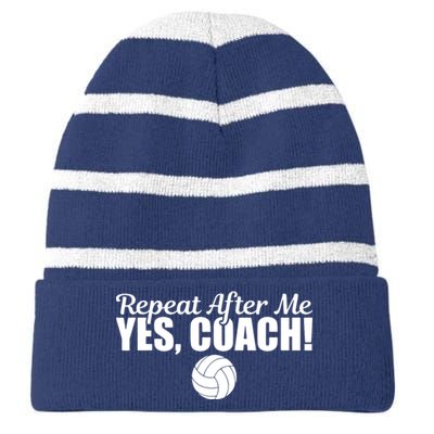 Repeat After Me Yes Coach Funny Sports Volleyball Striped Beanie with Solid Band